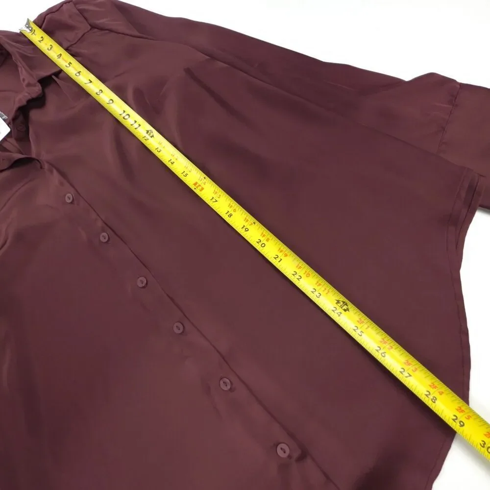 NWT Torrid Madison Satin Button-Up Long Sleeve Shirt Wide Leg Pant Set Burgundy